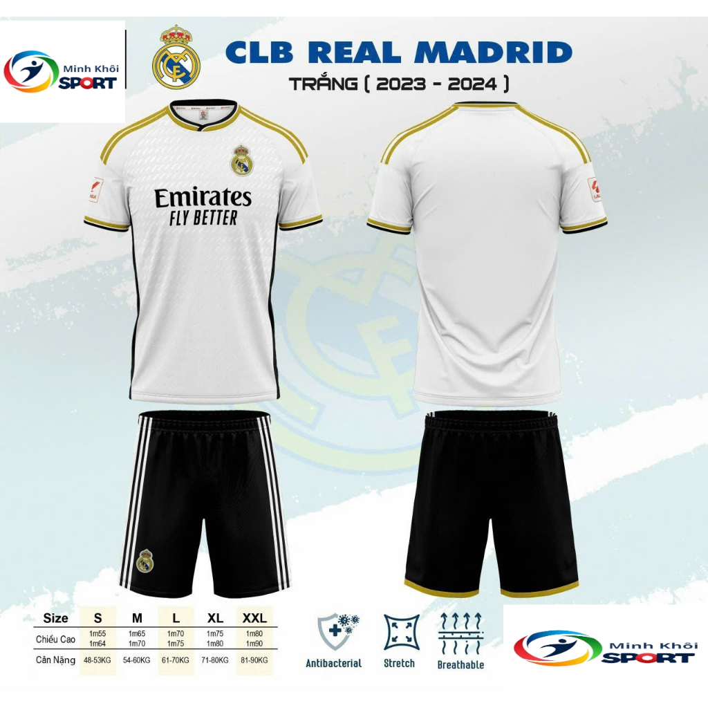 Bộ đồ đá banh CLB Real Madrid Màu Trắng