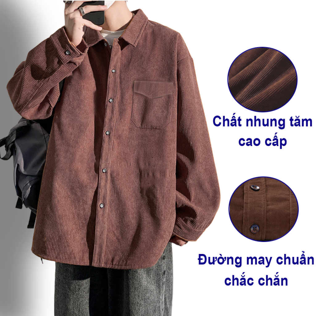 Áo sơ mi nam nữ chất nhung tăm VICENZO phong cách trẻ trung basic