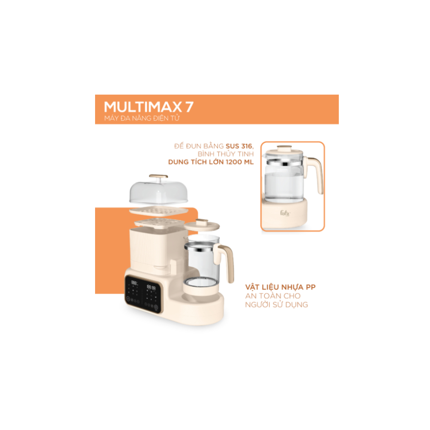 Máy Tiệt Trùng Sấy Khô, Hâm Nước Pha Sữa, Nấu Cháo Đa Năng FATZ BABY MULTIMAX 3 / 7 - Bảo hành 24 tháng