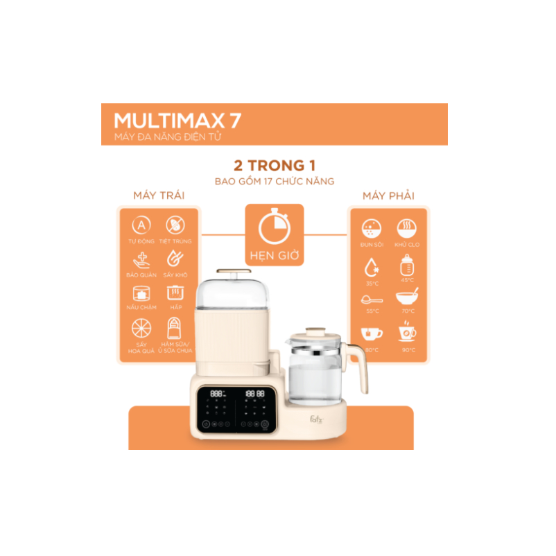 Máy Tiệt Trùng Sấy Khô, Hâm Nước Pha Sữa, Nấu Cháo Đa Năng FATZ BABY MULTIMAX 3 / 7 - Bảo hành 24 tháng