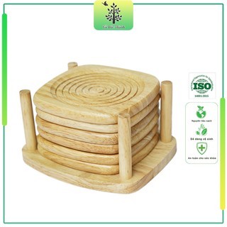 Bộ 6 cái lót ly (cốc) - Tặng kèm khay đựng siêu tiện dụng | Gỗ Đức Thành 21171