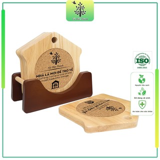 Bộ 6 cái lót ly (cốc) hình ngôi nhà - Tặng kèm khay đựng siêu tiện dụng | Gỗ Đức Thành 28191