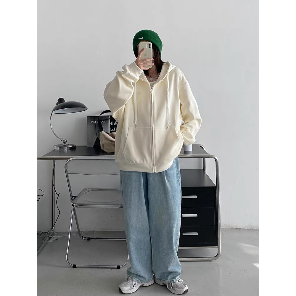 Áo khoác hoodie nỉ unisex mặc đôi kiểu trơn basic form rộng mũ to, Áo nỉ cặp đôi hoodi quảng châu hot trend 2023
