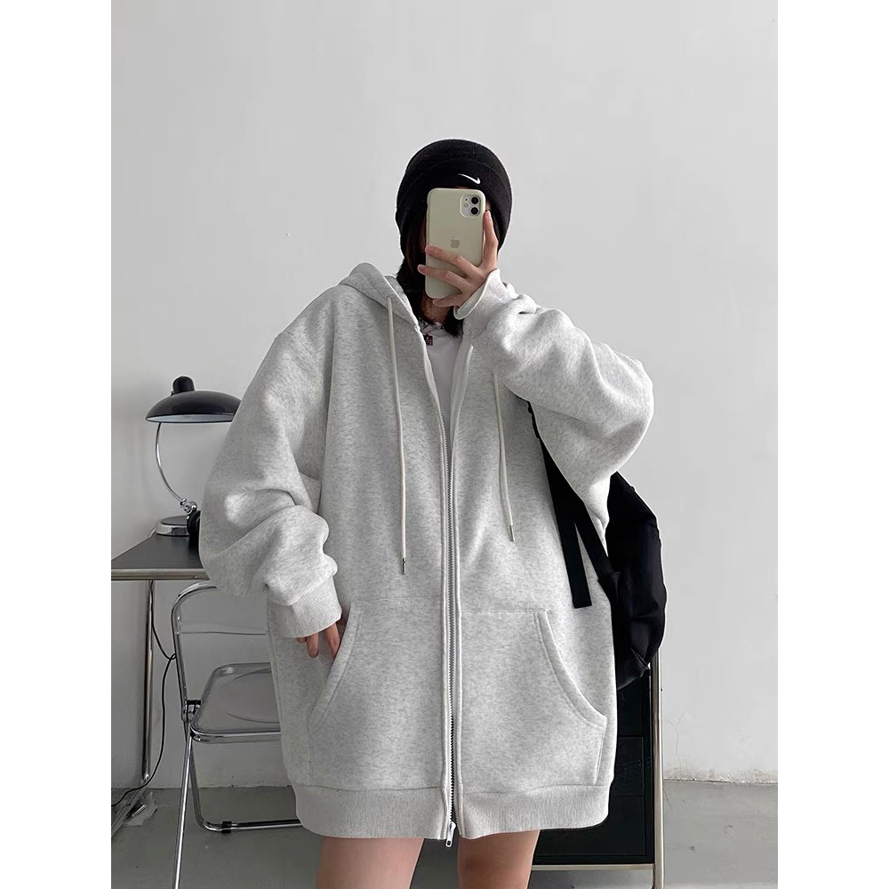 Áo khoác hoodie nỉ unisex mặc đôi kiểu trơn basic form rộng mũ to, Áo nỉ cặp đôi hoodi quảng châu hot trend 2023