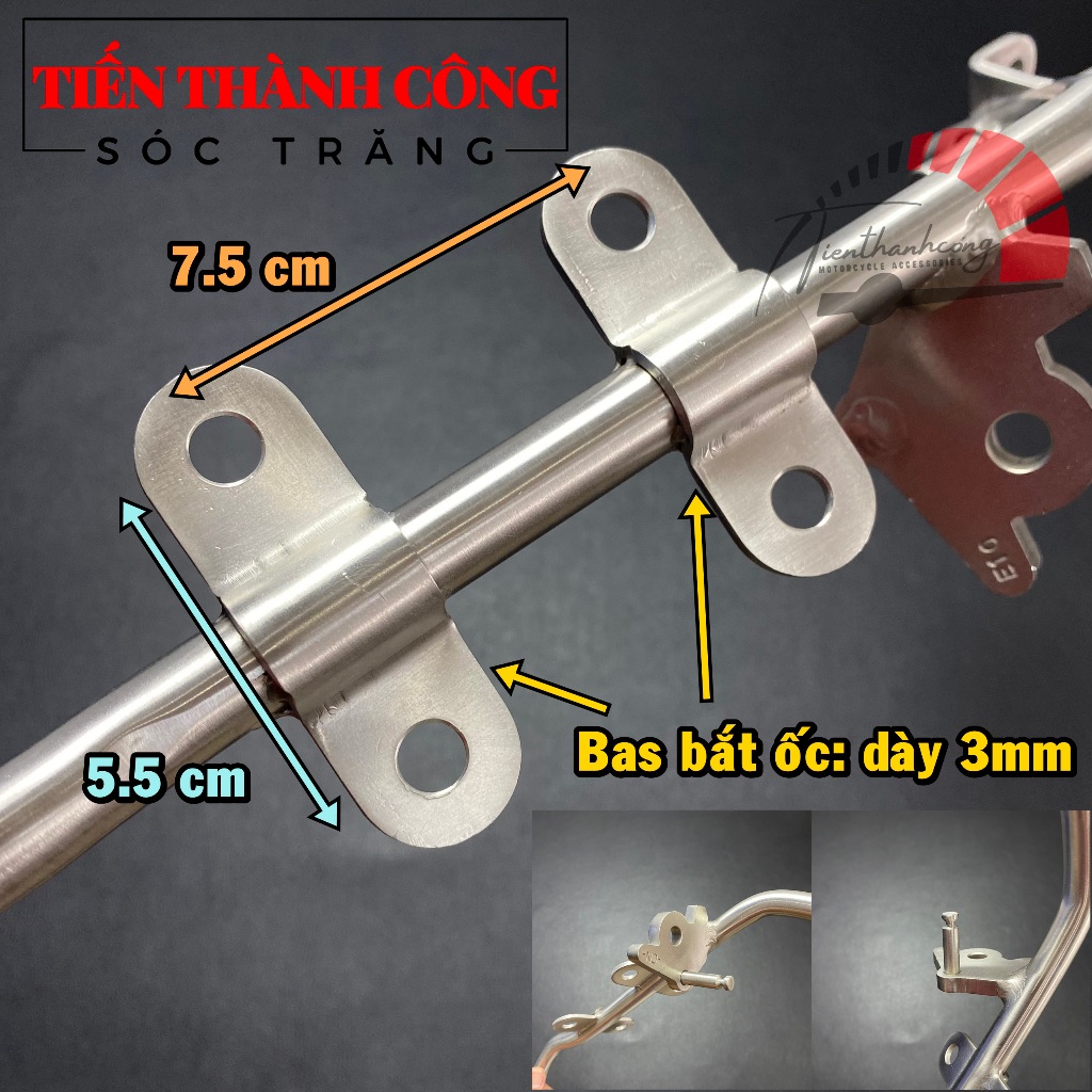 Combo 3 món INOX 304 xe Ex 135 4 số  gồm: Gác chân máy, chống đứng và chống nghiêng , không rỉ sét