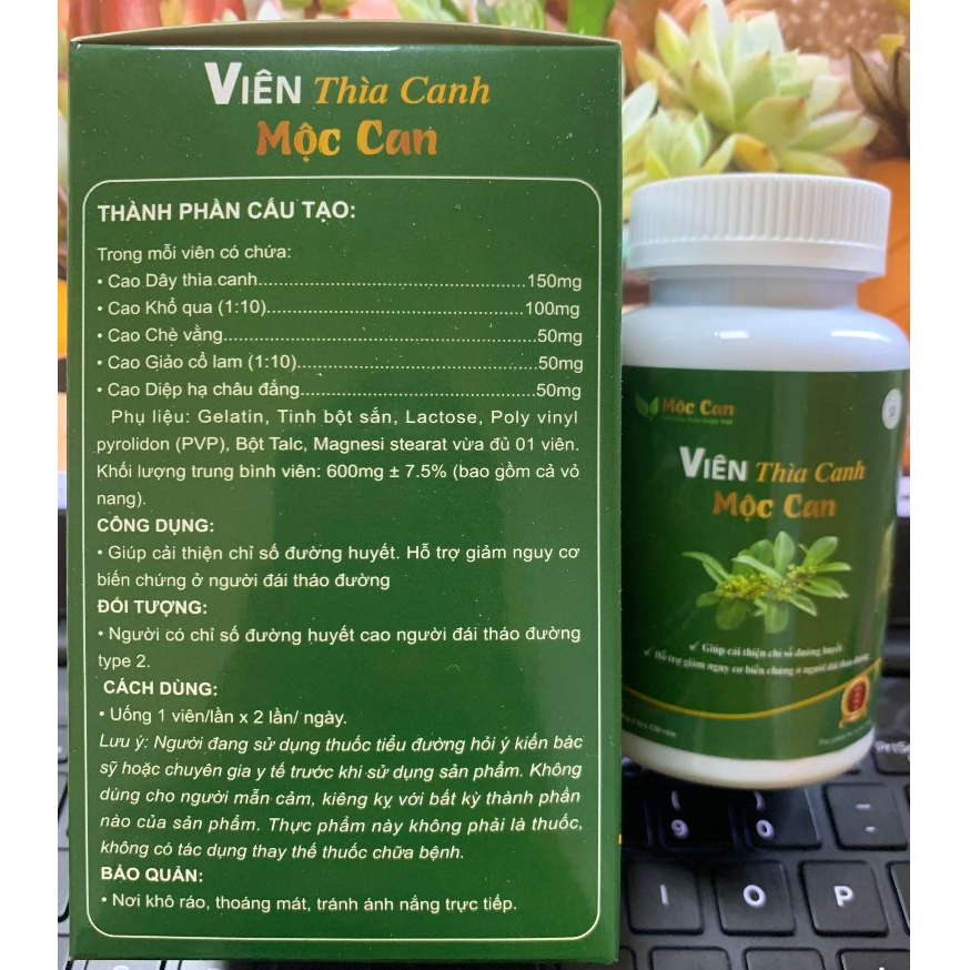 Viên Dây Thìa Canh Mộc Can hạ đường huyết, ngăn biến chứng tiểu đường, hạ huyết áp, giảm mỡ máu hộp 120 viên