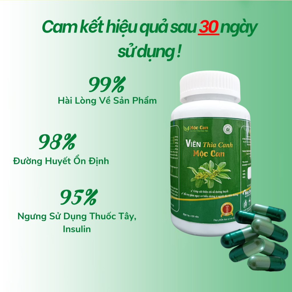 Viên Dây Thìa Canh Mộc Can hạ đường huyết, ngăn biến chứng tiểu đường, hạ huyết áp, giảm mỡ máu hộp 120 viên