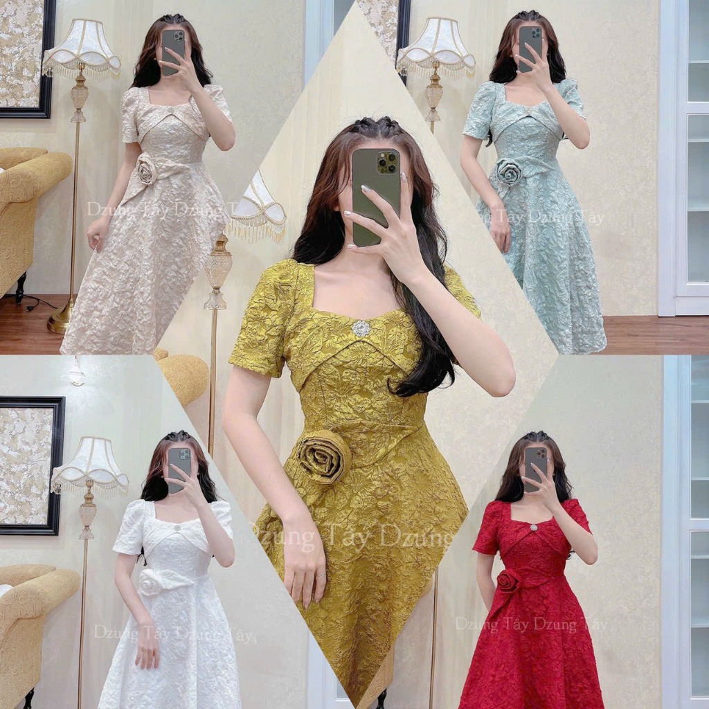 Váy gấm nổi hoa cuốn V139