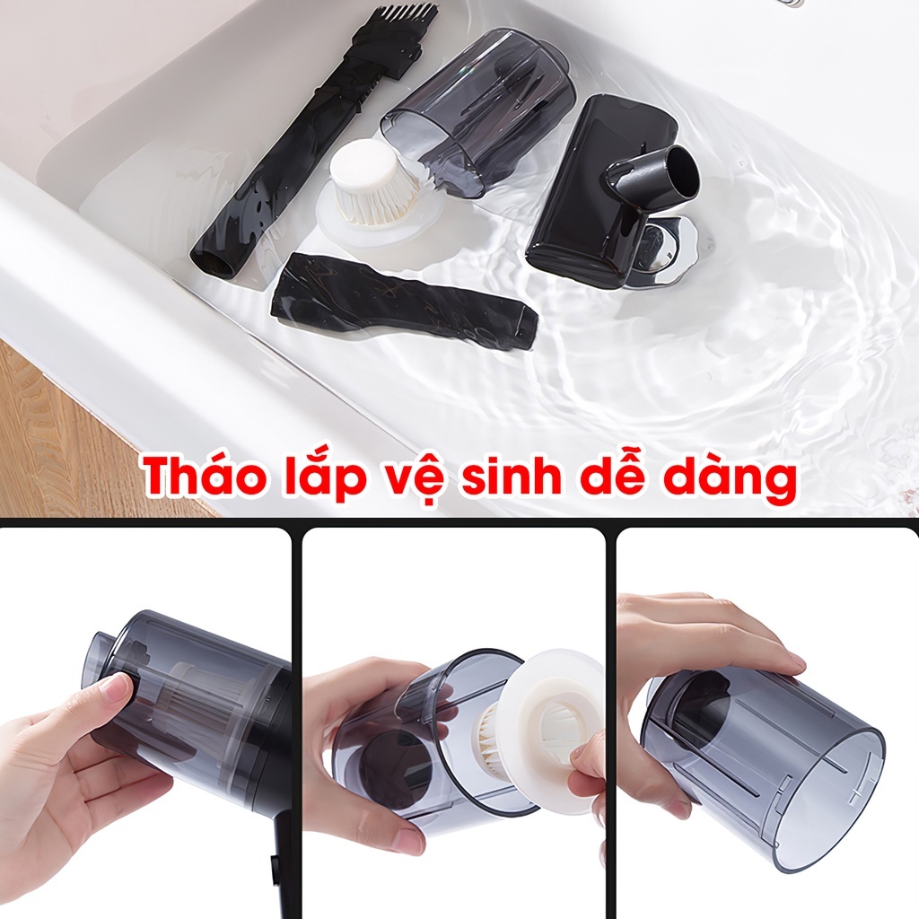 Máy hút bụi cầm tay mini không dây JIASHI, hút bụi giường, ô tô lực hút siêu mạnh 20.000PA bảo hành 12 tháng MHB01