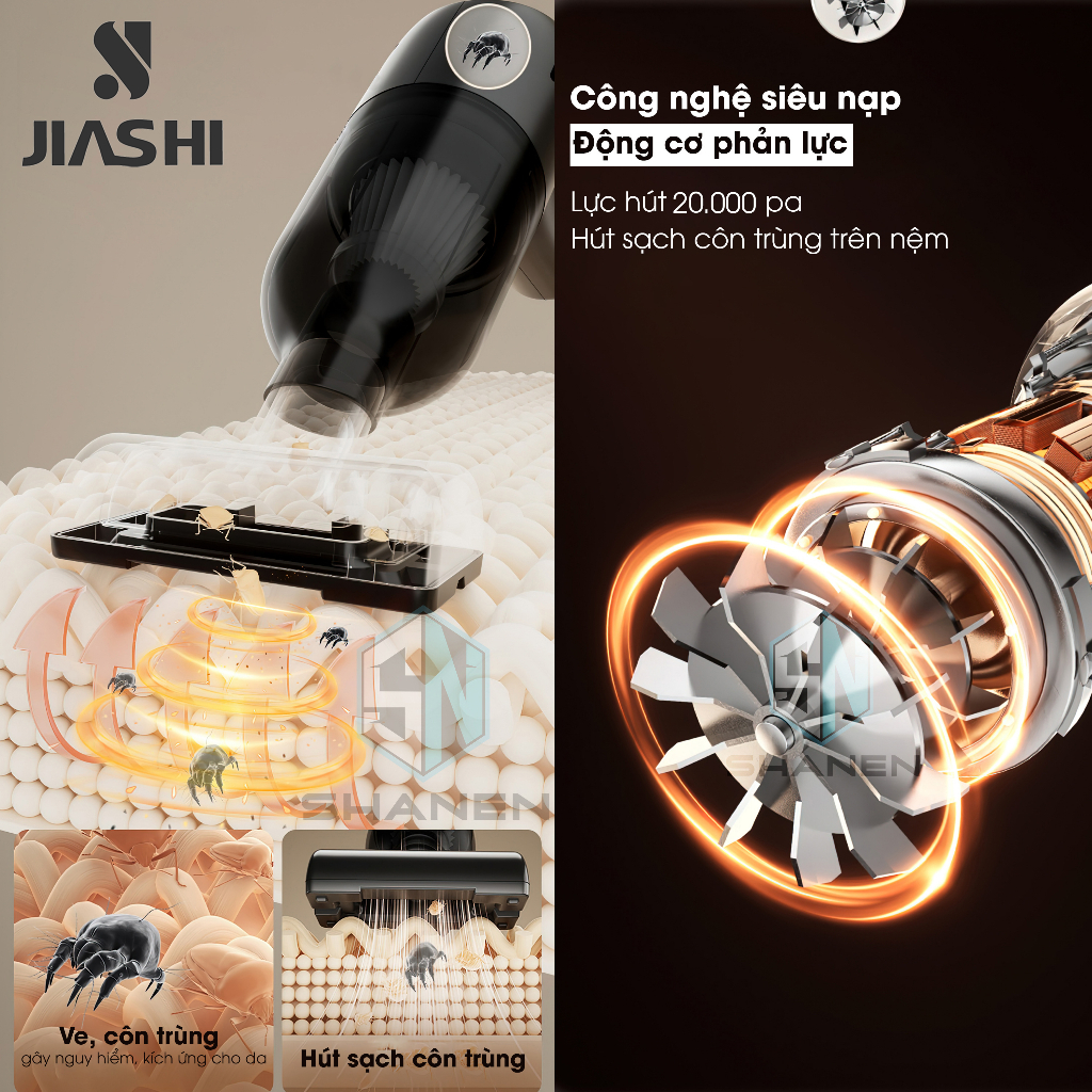Máy hút bụi cầm tay mini không dây JIASHI, hút bụi giường, ô tô lực hút siêu mạnh 20.000PA bảo hành 12 tháng MHB01