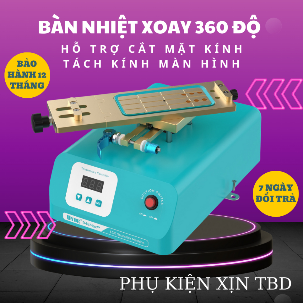 Bàn nhiệt cắt kính, bàn nhiệt tách kính điện thoại xoay 360 độ đa năng 948MAX. Bàn nhiệt điện thoại phổ biến hiện nay