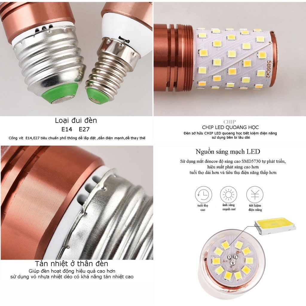Bóng đèn Led búp ngô đui E27 công suất 16W ba màu, phụ kiện trang trí đèn tường, đèn nền QM.DD169