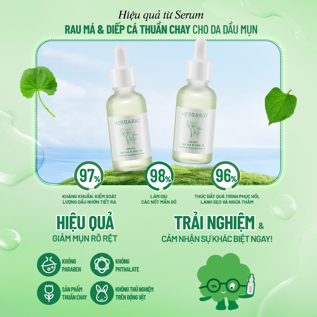 Serum Rau má và Diếp cá Herbario 30ml sạch mụn, thuần chay