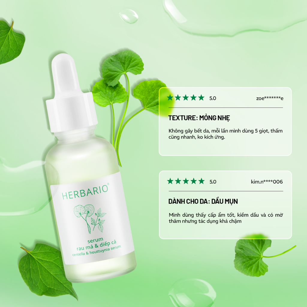 Serum Rau má và Diếp cá Herbario 30ml sạch mụn, thuần chay