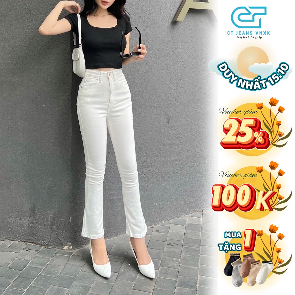 Quần jean ống loe basic - Quần bò ống loe 2 màu đen trắng CP18, CT JEANS