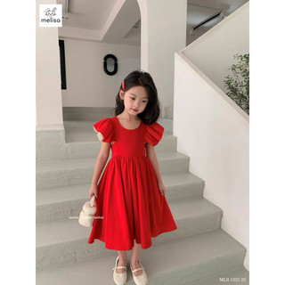 Đầm đỏ Melisa nơ lưng tay phối ren bé gái siêu đẹp