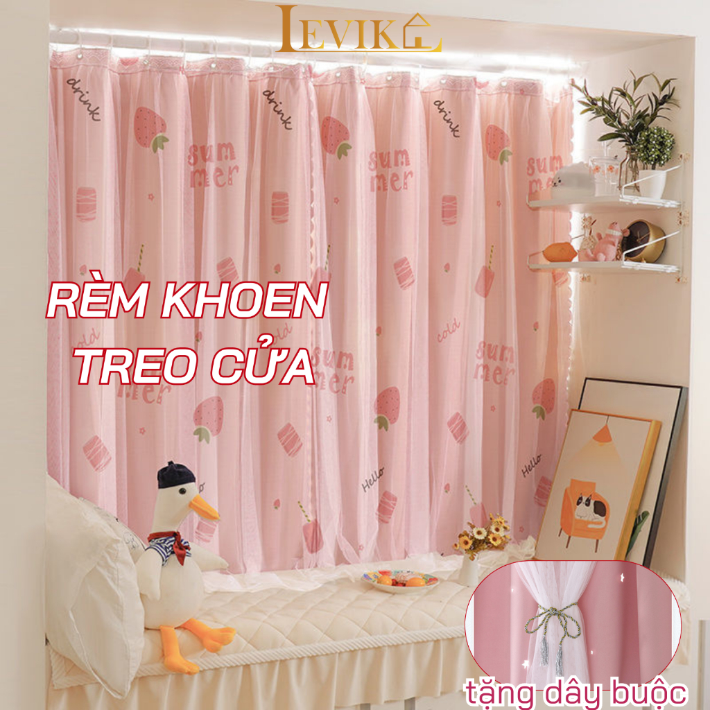 Rèm Khoen 2 lớp treo tường chống nắng, trang trí cửa sổ  phòng khách decord phòng ngủ sang trọng tặng dây buộc rèm