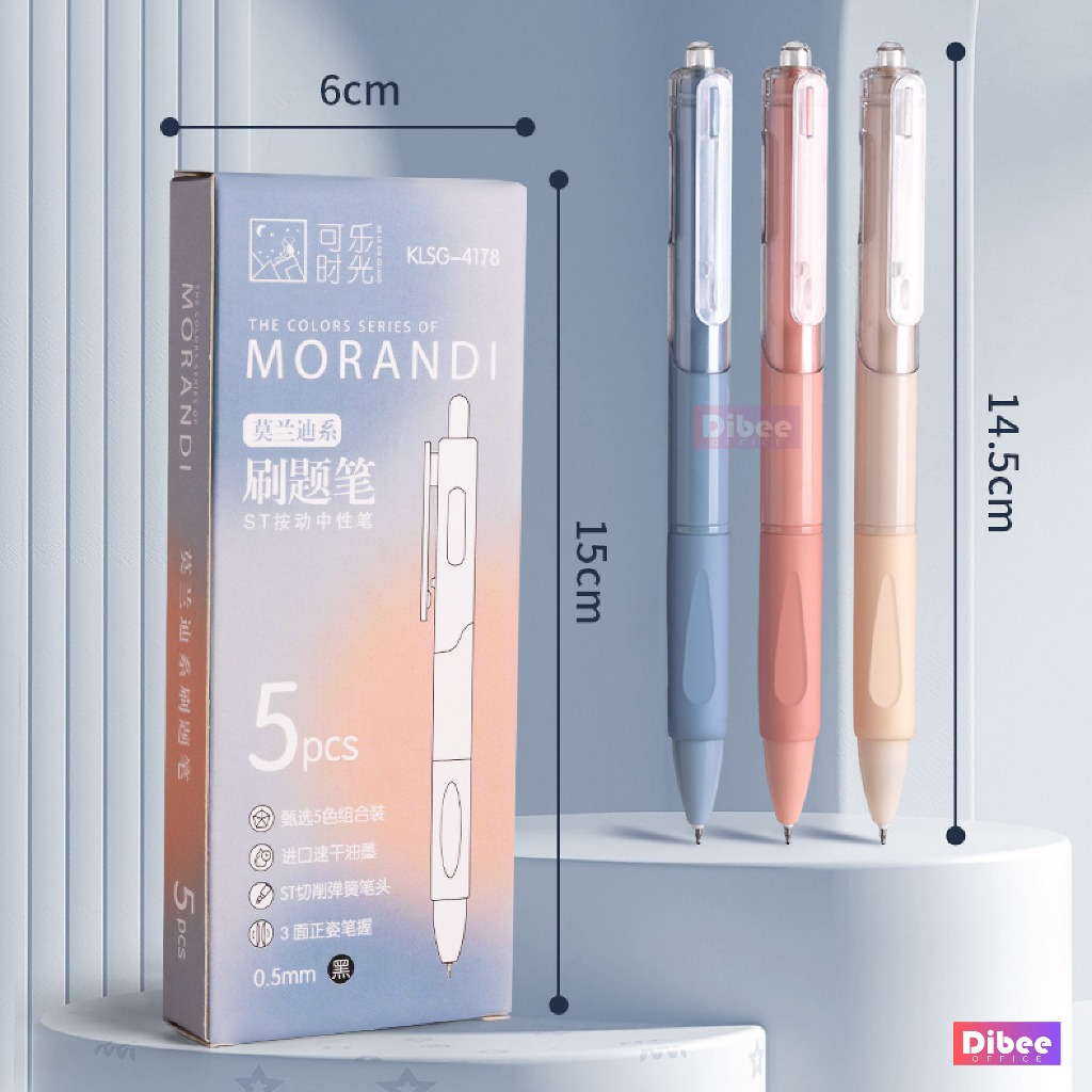 Bút gel bấm DiBee bút gel viết mực đen, Combo bút gel bấm ngòi 0.5mm viết trơn mượt phong cách Hàn Quốc B1