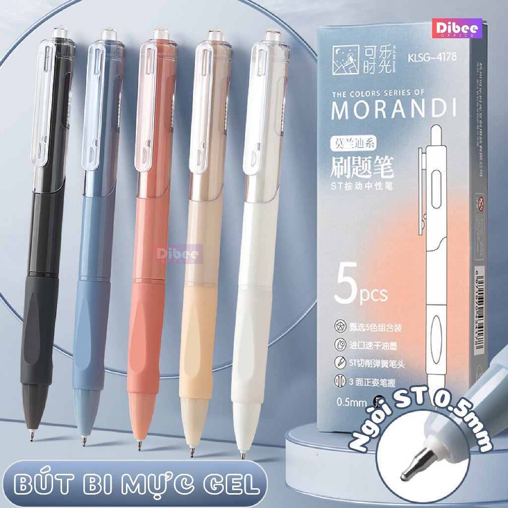 Bút gel bấm DiBee bút gel viết mực đen, Combo bút gel bấm ngòi 0.5mm viết trơn mượt phong cách Hàn Quốc B1