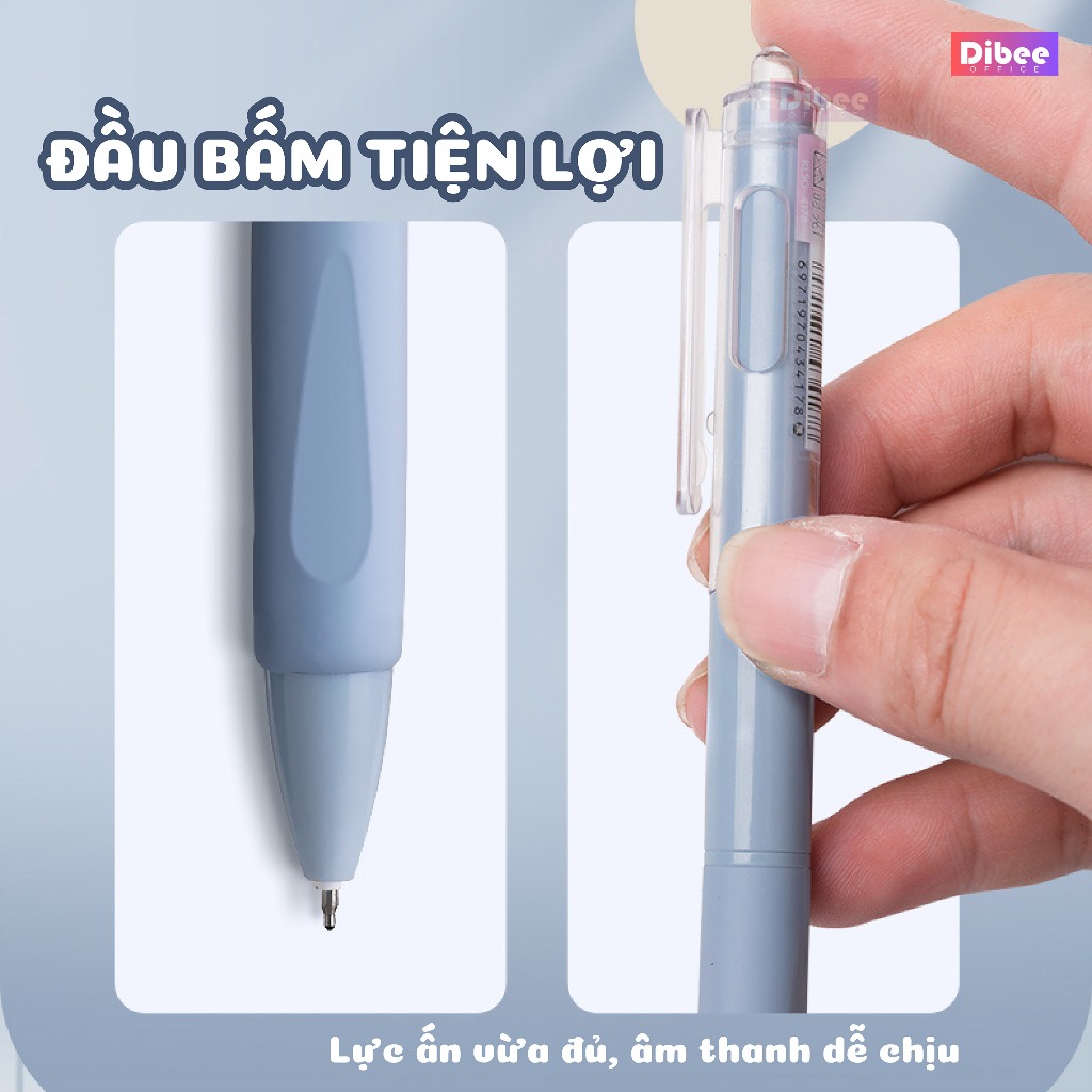 Bút gel bấm DiBee bút gel viết mực đen, Combo bút gel bấm ngòi 0.5mm viết trơn mượt phong cách Hàn Quốc B1