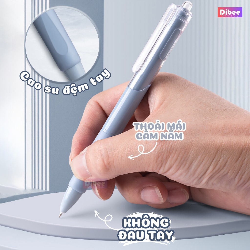 Bút gel bấm DiBee bút gel viết mực đen, Combo bút gel bấm ngòi 0.5mm viết trơn mượt phong cách Hàn Quốc B1