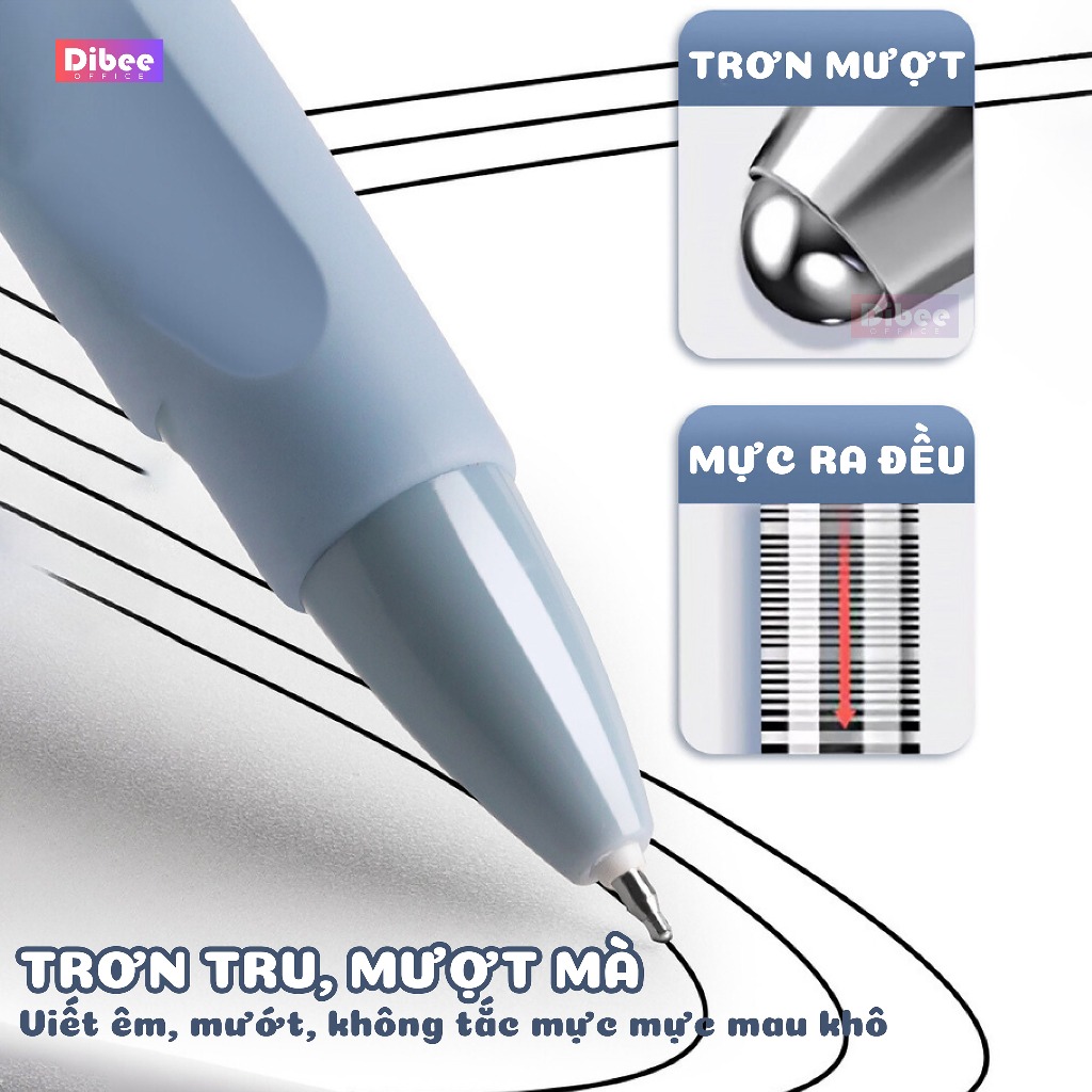Bút gel bấm DiBee bút gel viết mực đen, Combo bút gel bấm ngòi 0.5mm viết trơn mượt phong cách Hàn Quốc B1
