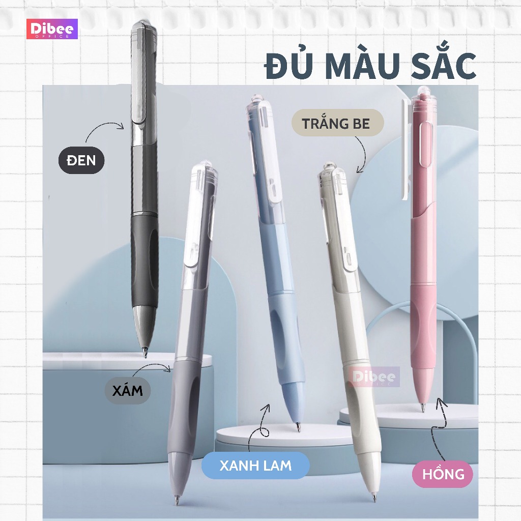 Bút gel bấm DiBee bút gel viết mực đen, Combo bút gel bấm ngòi 0.5mm viết trơn mượt phong cách Hàn Quốc B1