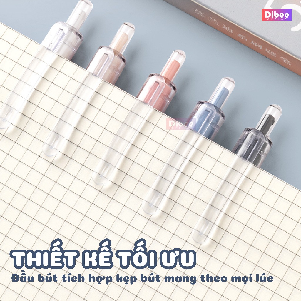 Bút gel bấm DiBee bút gel viết mực đen, Combo bút gel bấm ngòi 0.5mm viết trơn mượt phong cách Hàn Quốc B1
