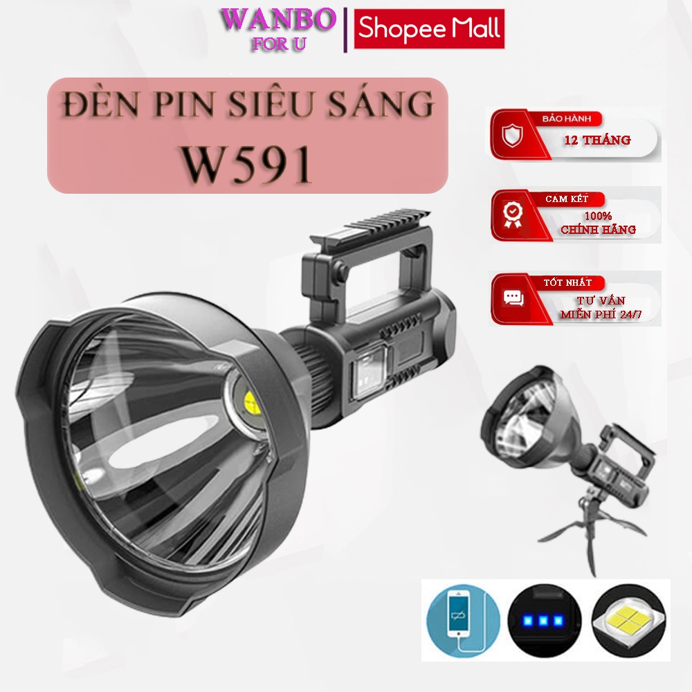 Đèn Pin Corisu W591 Chiếu Xa 500m Bóng XHP70, Có Chân Đế Hỗ Trợ Cố Định Hướng Chiếu Đèn, Có 4 Chế Độ