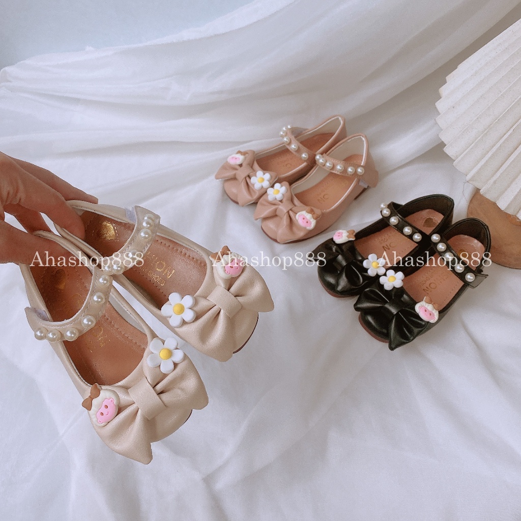 FORM NHỎ Giày Búp Bê Mũi Tròn Đế Dẻo Đính Nơ Bé Gái Đáng Yêu K224