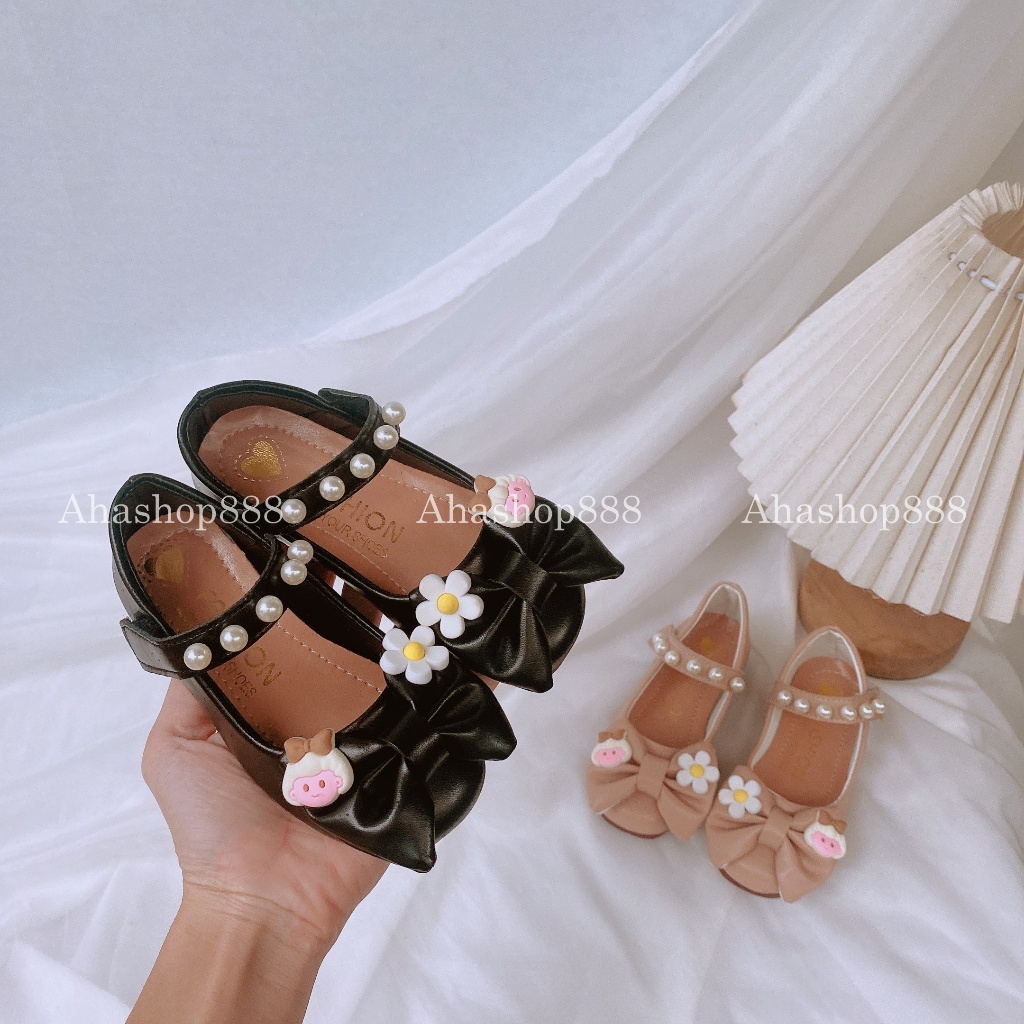 FORM NHỎ Giày Búp Bê Mũi Tròn Đế Dẻo Đính Nơ Bé Gái Đáng Yêu K224