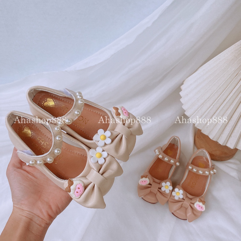 FORM NHỎ Giày Búp Bê Mũi Tròn Đế Dẻo Đính Nơ Bé Gái Đáng Yêu K224
