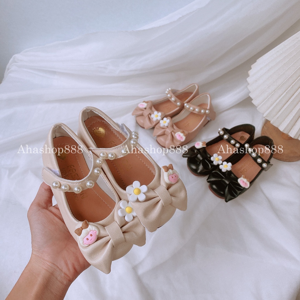 FORM NHỎ Giày Búp Bê Mũi Tròn Đế Dẻo Đính Nơ Bé Gái Đáng Yêu K224