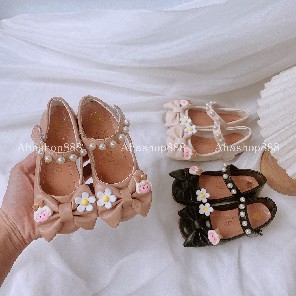 FORM NHỎ Giày Búp Bê Mũi Tròn Đế Dẻo Đính Nơ Bé Gái Đáng Yêu K224