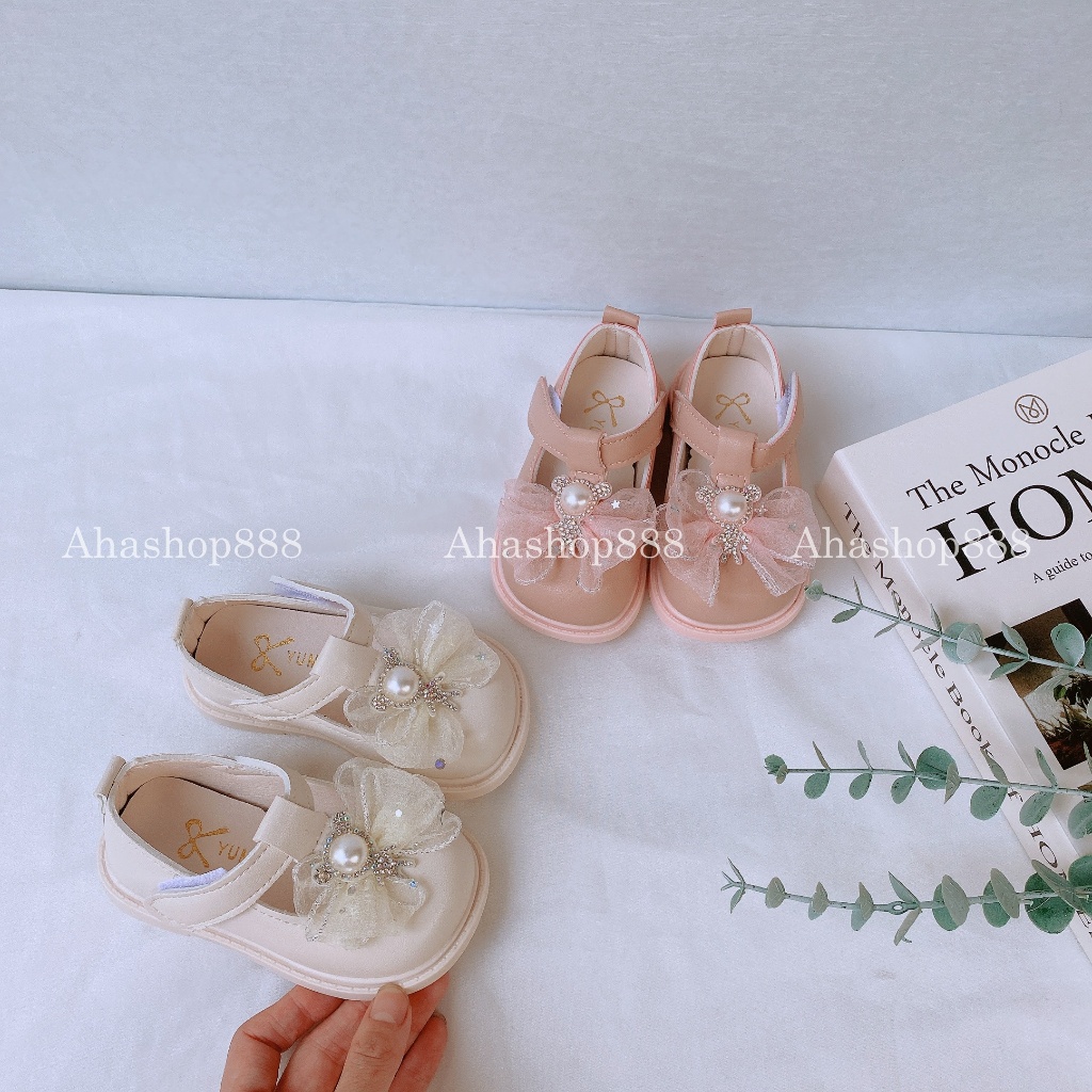 Sz 15-19 Giày Búp Bê Tập Đi Mũi Vuông Đính Nơ Ruy Băng Đá Siêu Mềm Cho Bé 0-2 Tuổi K225