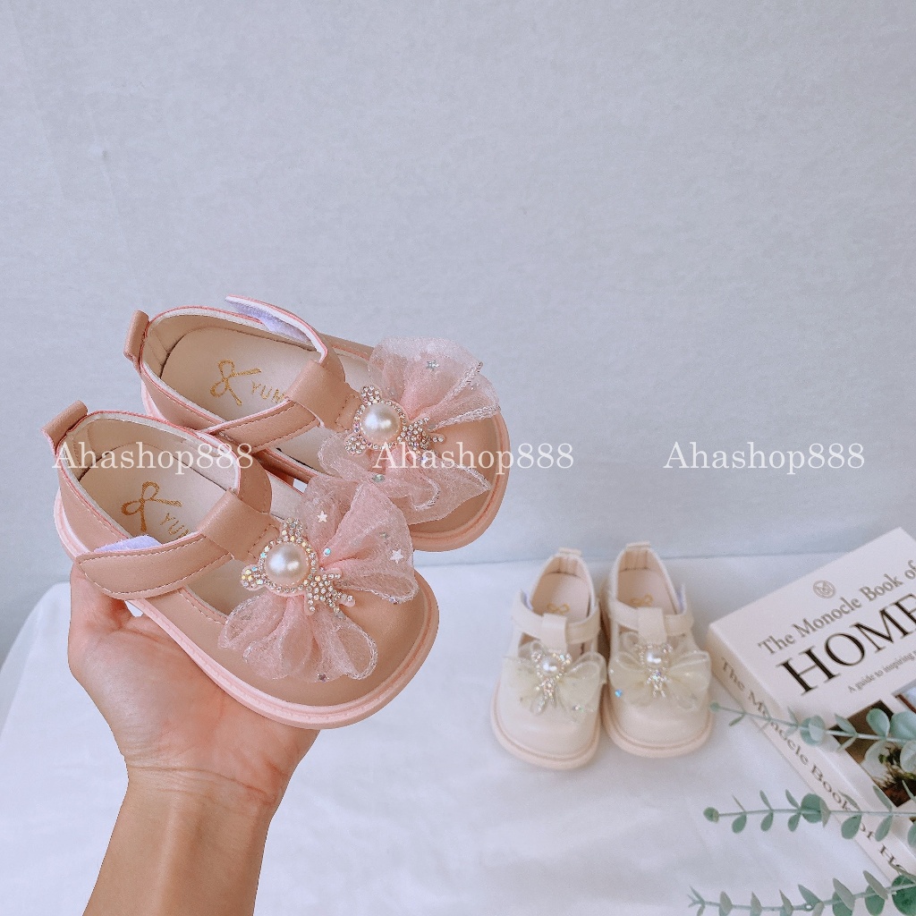 Sz 15-19 Giày Búp Bê Tập Đi Mũi Vuông Đính Nơ Ruy Băng Đá Siêu Mềm Cho Bé 0-2 Tuổi K225
