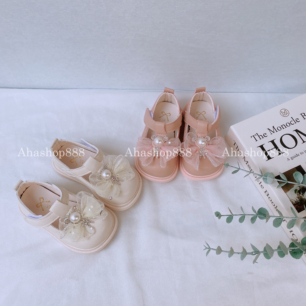 Sz 15-19 Giày Búp Bê Tập Đi Mũi Vuông Đính Nơ Ruy Băng Đá Siêu Mềm Cho Bé 0-2 Tuổi K225