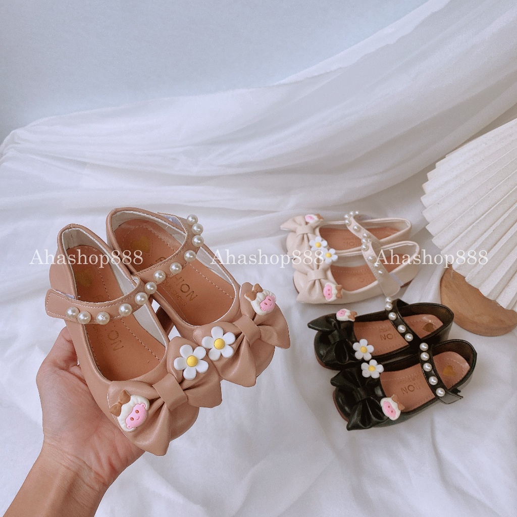 FORM NHỎ Giày Búp Bê Mũi Tròn Đế Dẻo Đính Nơ Bé Gái Đáng Yêu K224