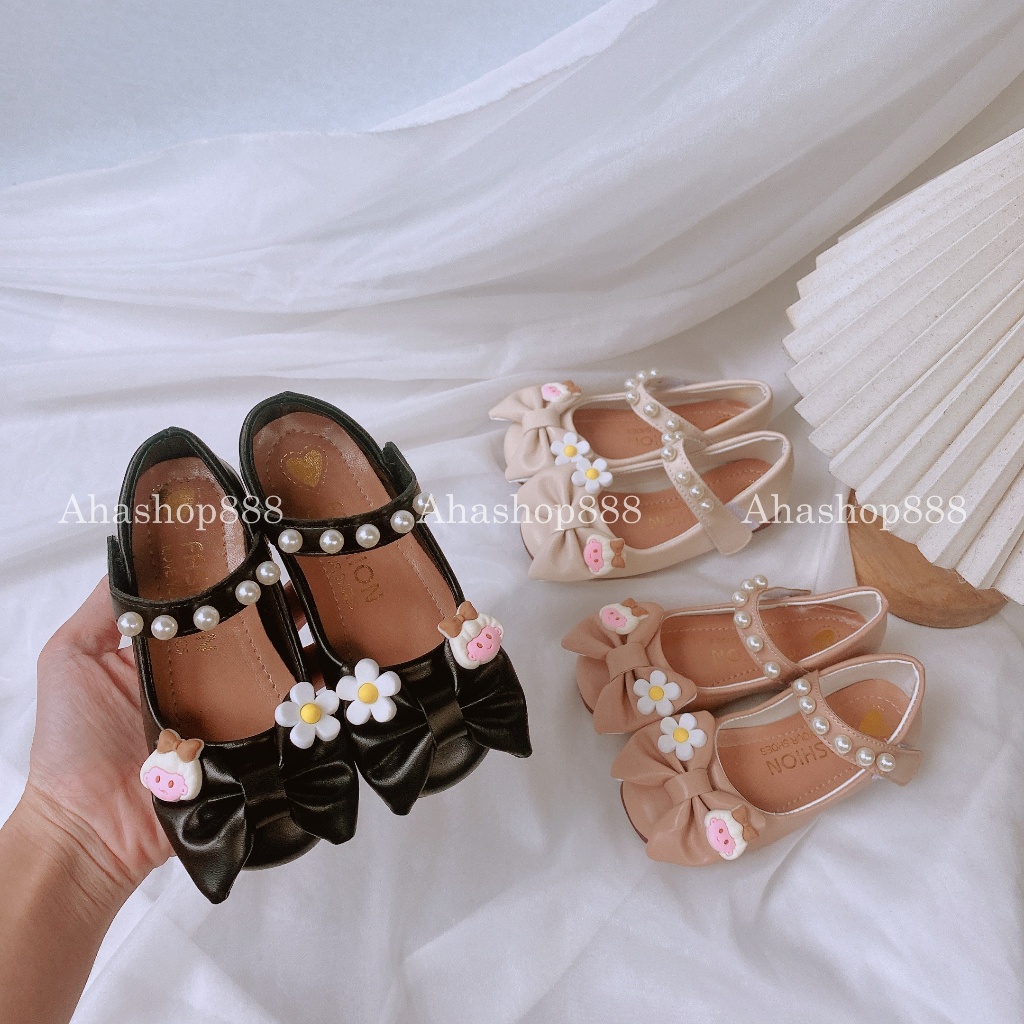 FORM NHỎ Giày Búp Bê Mũi Tròn Đế Dẻo Đính Nơ Bé Gái Đáng Yêu K224