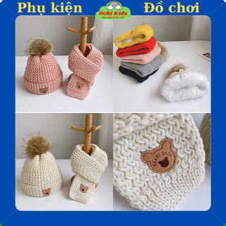 Mũ len kèm khăn quàng cổ cho bé, mũ mùa đông, set khăn mũ len cho bé trai bé gái