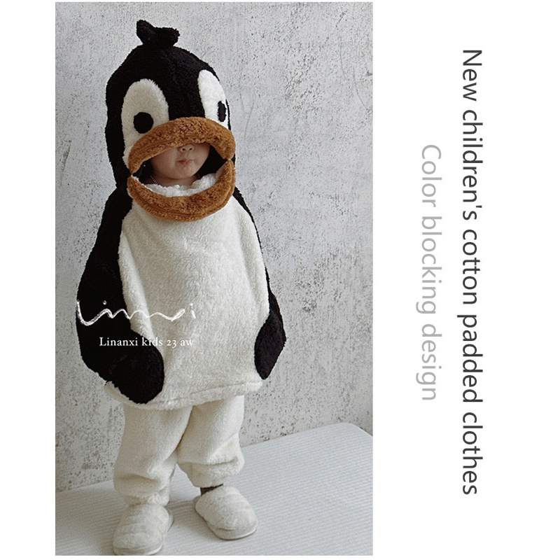 Bộ bông hình chim cánh cụt hàng QC mùa thu đông mềm ấm cho bé trai bé gái từ 10-25kg