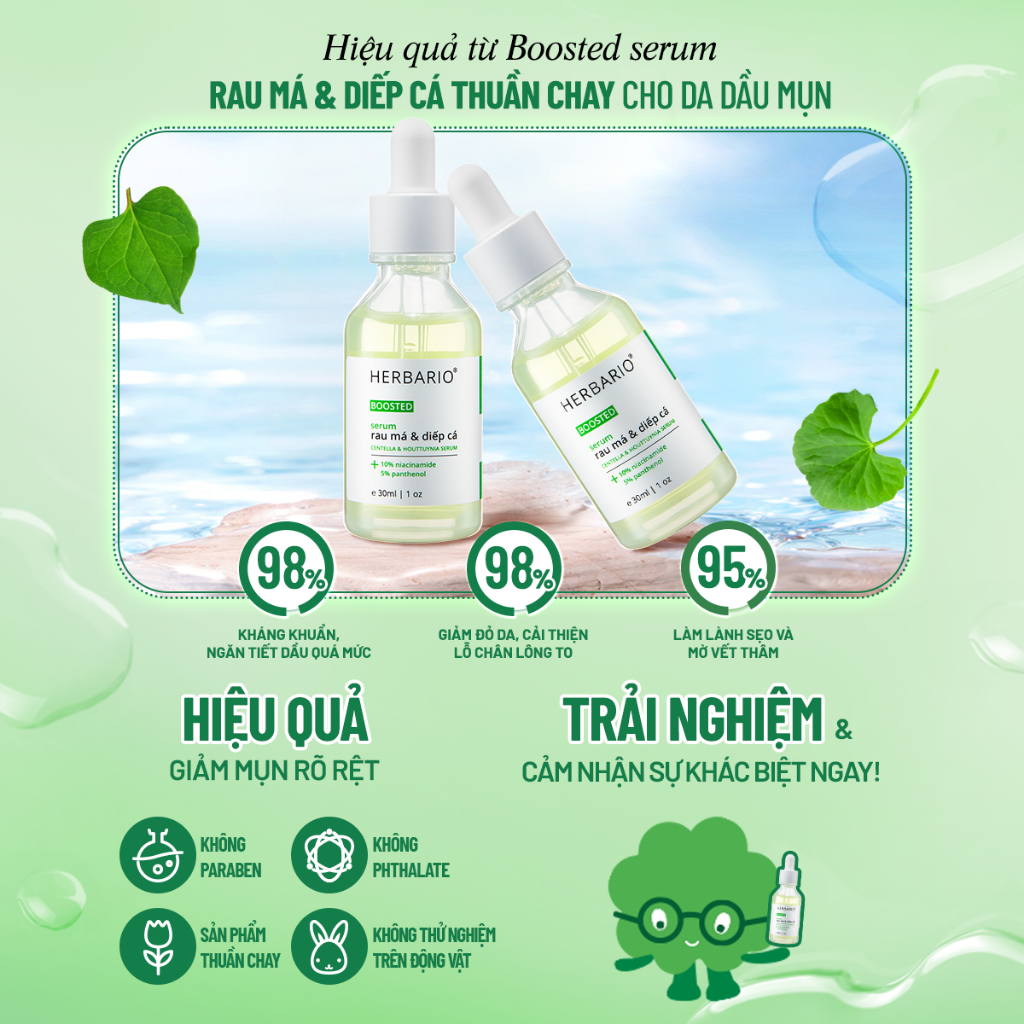 BOOSTED Serum Rau má & Diếp cá Herbario 30ml sạch mụn, thuần chay