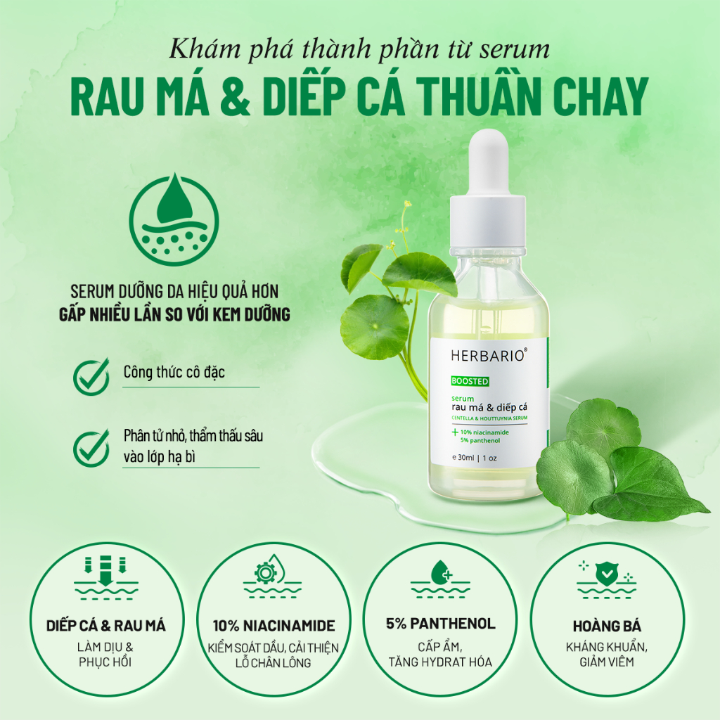 BOOSTED Serum Rau má & Diếp cá Herbario 30ml sạch mụn, thuần chay