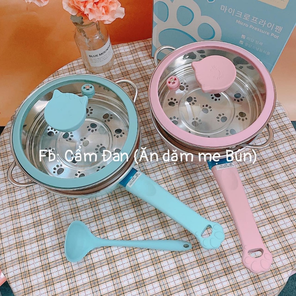 Bộ nồi chảo ăn dặm Fashion Baby Cat cho bé, chống dính, có van áp suất - Shop mẹ Bún