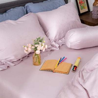 Bộ chăn ga lụa tencel cao cấp Amando Lagom 5CT màu tím thoáng khí mềm mại vượt trội