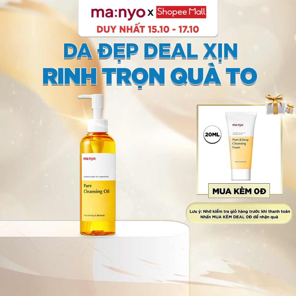 Dầu tẩy trang ma:nyo Pure Cleansing Oil 200ML/400ML loại bỏ lớp trang điểm đậm.