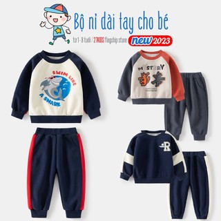 Bộ nỉ cho bé WAPYPY bộ nỉ dài tay bé trai hai lớp dày dặn họa tiết hoạt hình thu đông 2023
