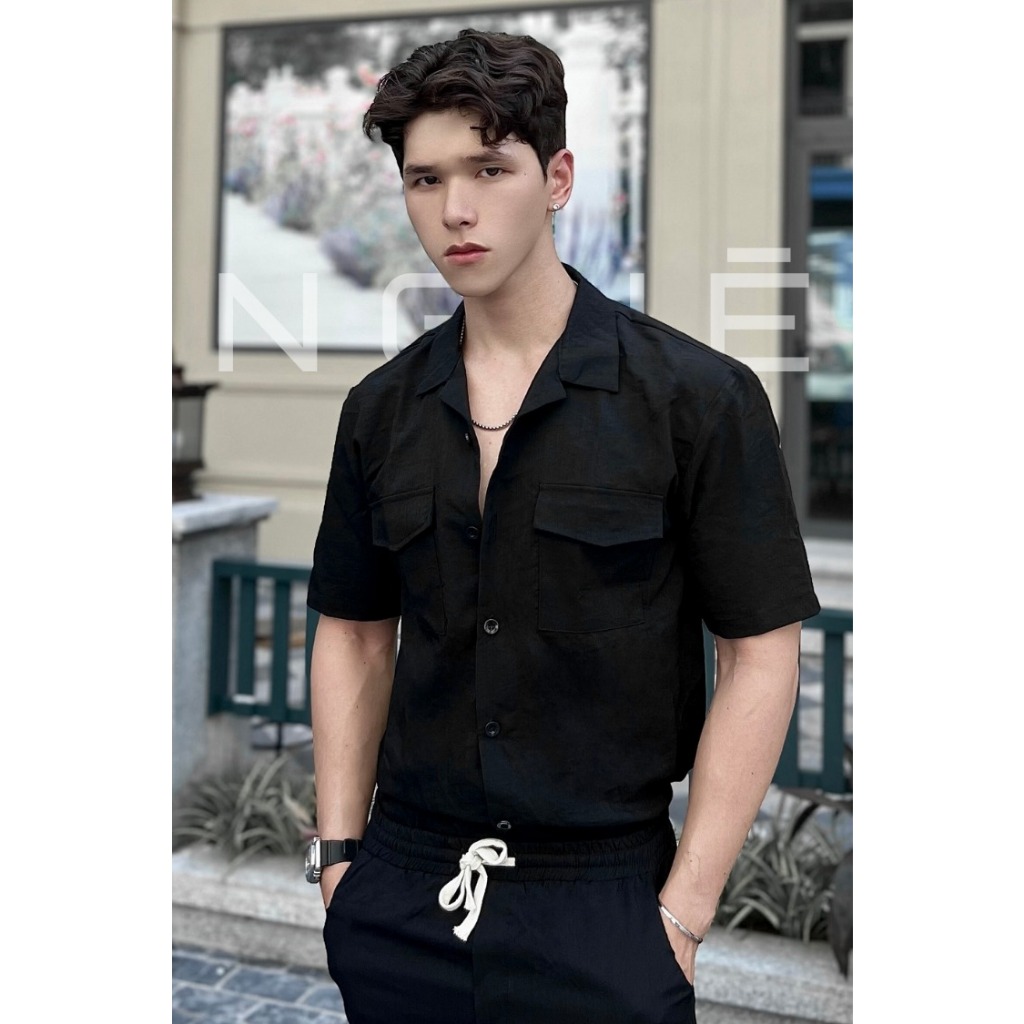 Áo đũi nam BIGSIZE  cộc tay cổ vest, 2 túi có nắp chéo