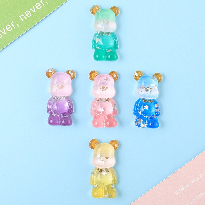 Sticker gắn dép, charm gấu Bearbrick trong suốt với sao nhũ lấp lánh