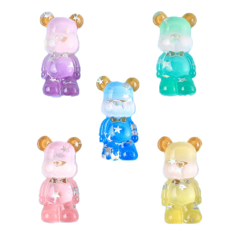 Sticker gắn dép, charm gấu Bearbrick trong suốt với sao nhũ lấp lánh